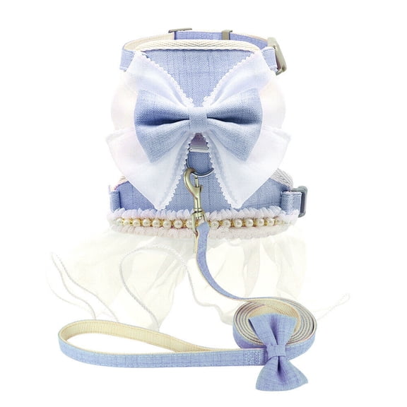 Pet Artist Cute Girl Dog Harness Dress and Leash Pearl Bowtie Fancy Small Pet Cat Vest Clothes