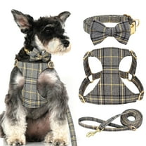 Pet Artist Cute Grid 3pcs Pet Puppy Cat Small Dog Vest Harness and Bowtie Collar and Leash set for Chihuahua Yorkie