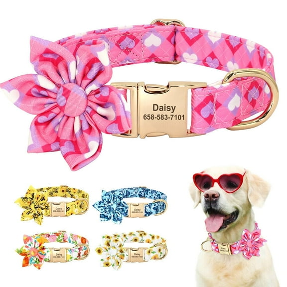 Pet Artist Cute Personalized Dog Cat Collar with Removable Flower Nylon Pet Name Engraved