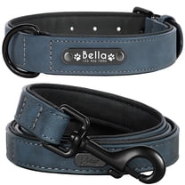 Pet Artist Dog Collar and Leash Set Personalized with Name - Soft Padded PU Leather, Custom Engraved Nameplate,S-2XL