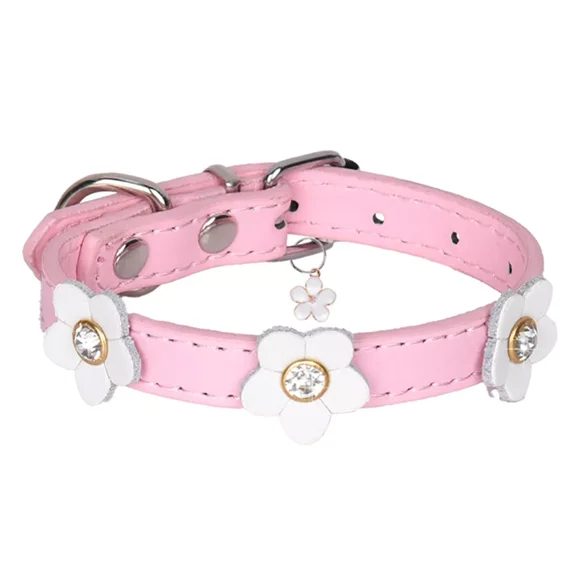 Pet Artist Dog Collar with Flowers, Fancy Pretty Floral Faux Leather Cute Girl Puppy Collar for Xs Small Medium Breed Tiny Pet Female Dogs Cats