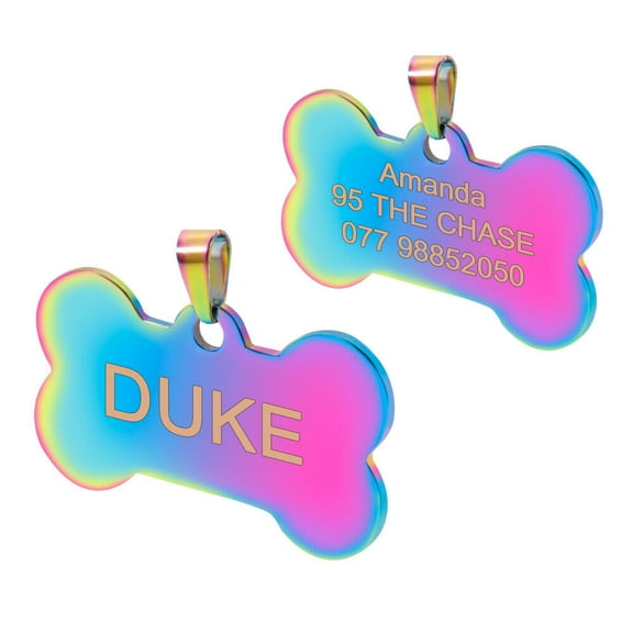 Pet Artist Dog ID Tag Personalized Rainbow Bone/Rectangular/Round Pet Name Engraved Tags