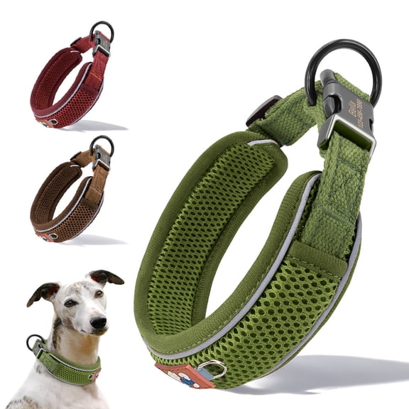 Pet Artist Durable Nylon Personalized Dog Collar Reflective Adjustable Mesh Padded Custom Pet Name ID Buckle Engraved