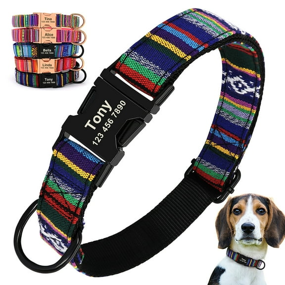 Pet Artist Ethnic Bohemian Style Nylon Personalized Dog Collar Custom Engraved Pet Name Number ID Tag Strip Pattern