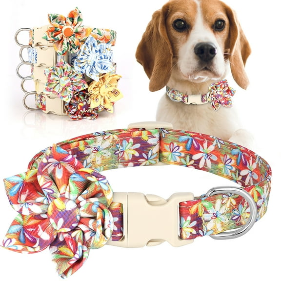 Pet Artist Fancy Floral Dog Collars with Detachable Big Flower Adjustable Quick Fit Buckle
