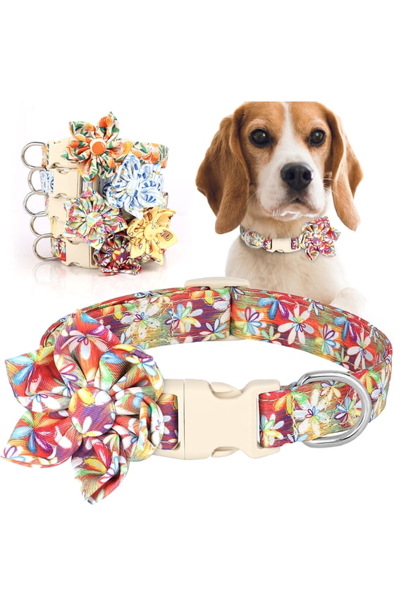 Fancy Floral Dog Collars with Detachable Big Flower Adjustable Quick Fit Buckle