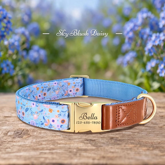 Pet Artist Fancy Floral Personalized Dog Collar Soft Fabric Pet Puppy Customized Metal Buckle Name Number Engraved Adjustable for Small Dogs