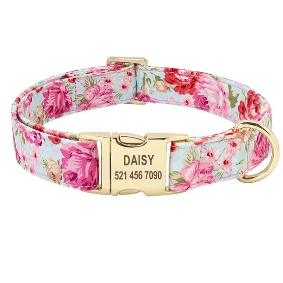 Pet Artist Fancy Floral Personalized Dog Collars Heavy Custom Name ID Collar Tag Free Engraved