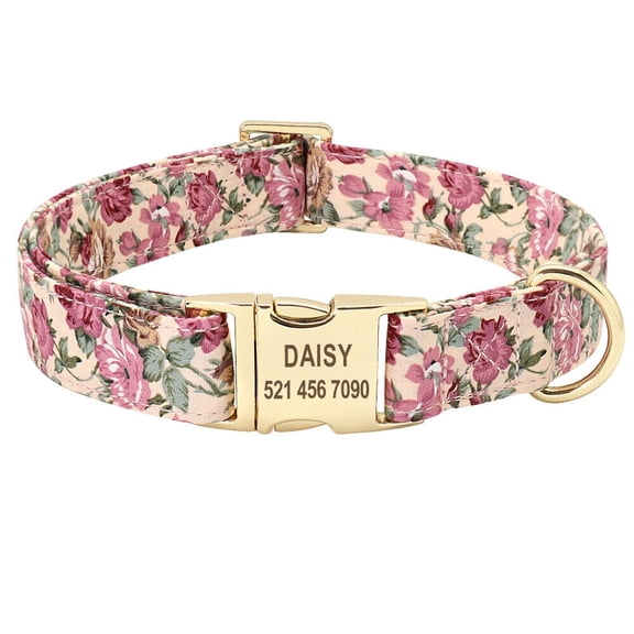 Pet Artist Fancy Floral Personalized Dog Collars Heavy Custom Name ID Collar Tag Free Engraved