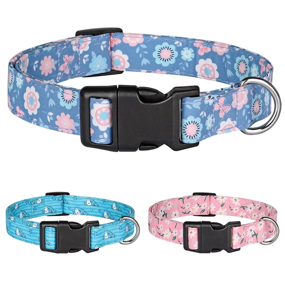 Pet Artist Floral Printing Nylon Dog Collars Adjustable Quick Fit for Small Large Breeds