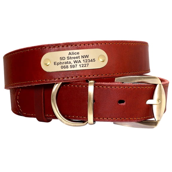 Pet Artist Genuine Leather Dog Collar Personalized Customized ID Name Number for Pets XXS-XL