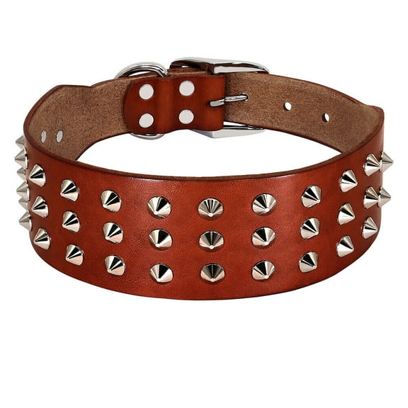 Pet Artist Genuine Leather Dog Collar Spiked Rivets Studded Heavy Duty for Small Large Dogs Rottweiler Doberman
