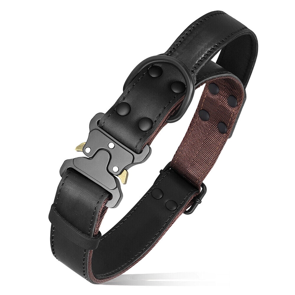 Pet Artist Genuine Leather Large Dog Collars Adjustable with Handle Heavy Duty Buckle