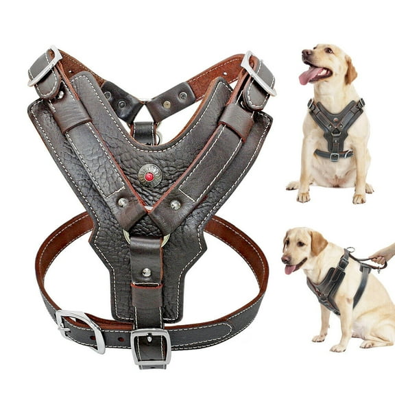 Pet Artist Genuine Leather Large Dog Harness Heavy Duty Vest Soft for Big Dogs Corso/Catahoula/European Doberman/German Shepard/Boxer /Lab/Doberman/Rottweiler/Pit/Rottweiler/Bull Mastiff