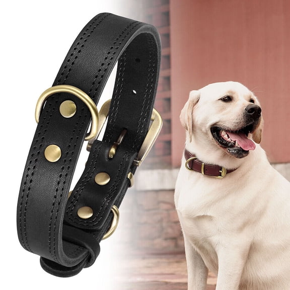 Pet Artist Genuine Leather Pet Dog Collars Heavy Duty Adjustable for Small Medium Large Dogs with Brass Buckle