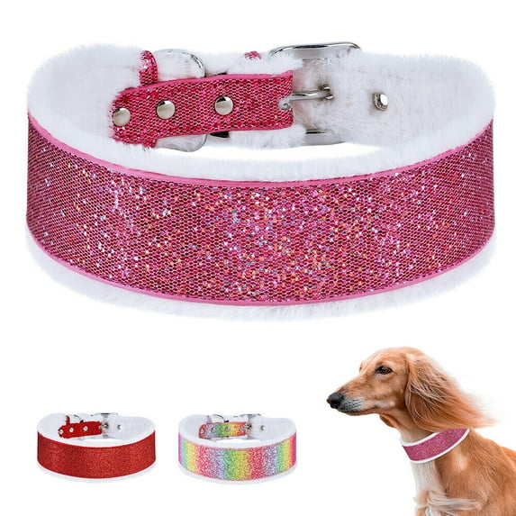 Pet Artist Glitter Wide Dog Collars Warm Plush Padded Necklace for Pets Beagle Bulldog M-XL