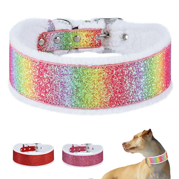 Pet Artist Glitter Wide Dog Collars Warm Plush Padded Necklace for Pets Beagle Bulldog M-XL