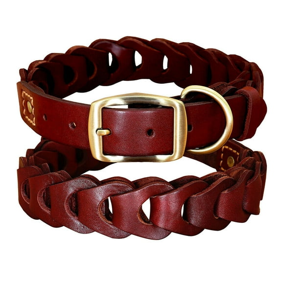 Pet Artist Leather Dog Collar Heavy Duty Braided Durable Adjustable For Pit Bull Rottweiler