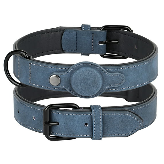 Pet Artist Leather Dog Collar with AirTag Holder Case, Soft Padded Air Tag Dog Pet Collars