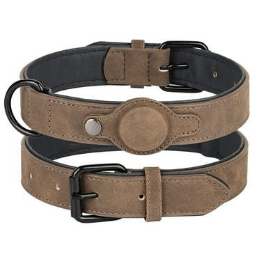 Pet Artist Leather Dog Collar with AirTag Holder Case, Soft Padded Air Tag Dog Pet Collars