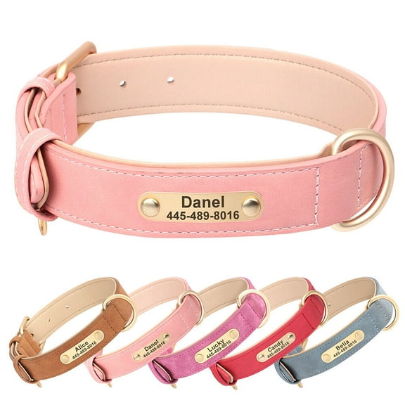 Pet Artist Leather Dog Collars Personalized Dog Collar with Customized Name & Number Engraved Durable Adjustable Collar for Small Medium Large Dogs