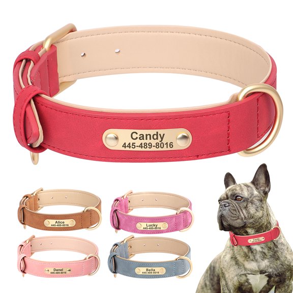 Pet Artist Leather Dog Collars Personalized Dog Collar with Customized Name & Number Engraved Durable Adjustable Collar for Small Medium Large Dogs