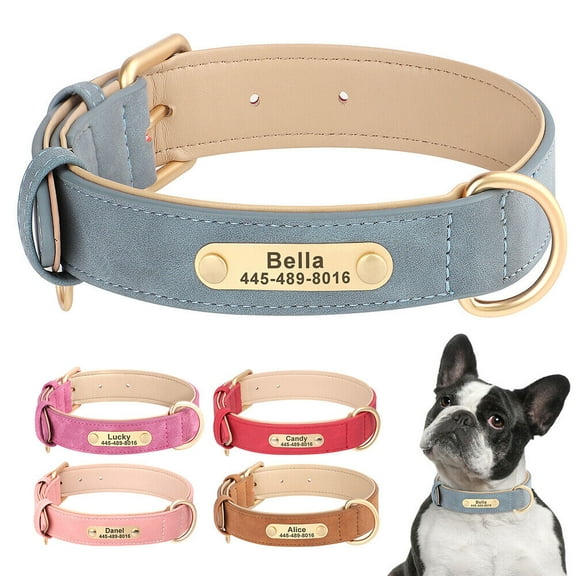 Pet Artist Leather Dog Collars Personalized Dog Collar with Customized Name & Number Engraved Durable Adjustable Collar for Small Medium Large Dogs