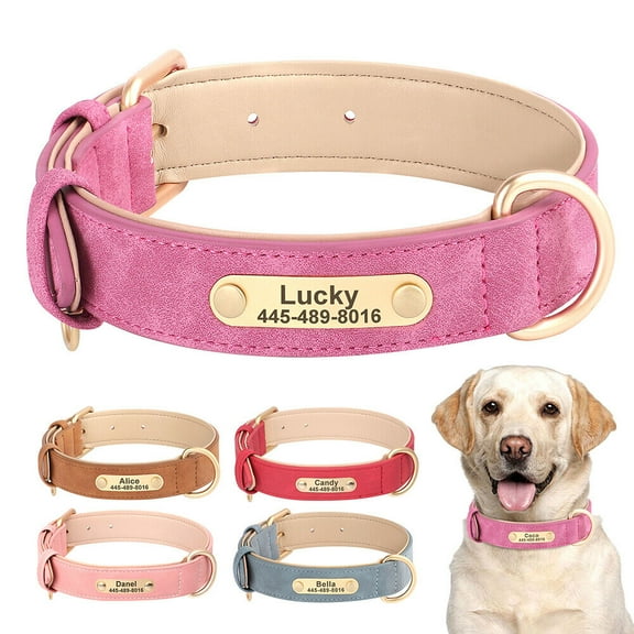 Pet Artist Leather Dog Collars Personalized Dog Collar with Customized Name & Number Engraved Durable Adjustable Collar for Small Medium Large Dogs