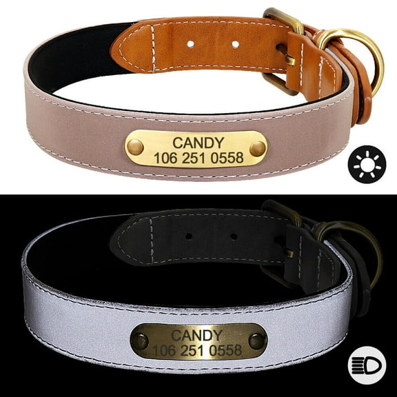 Pet Artist Leather Personalized Dog Collars Reflective Custom ID Name Tag Collar for Large Dogs