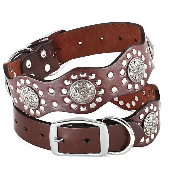 Pet Artist Luxury Genuine Leather Dog Collars Studded Heavy Duty for Medium and Large Dogs Rottweiler German Shepherd