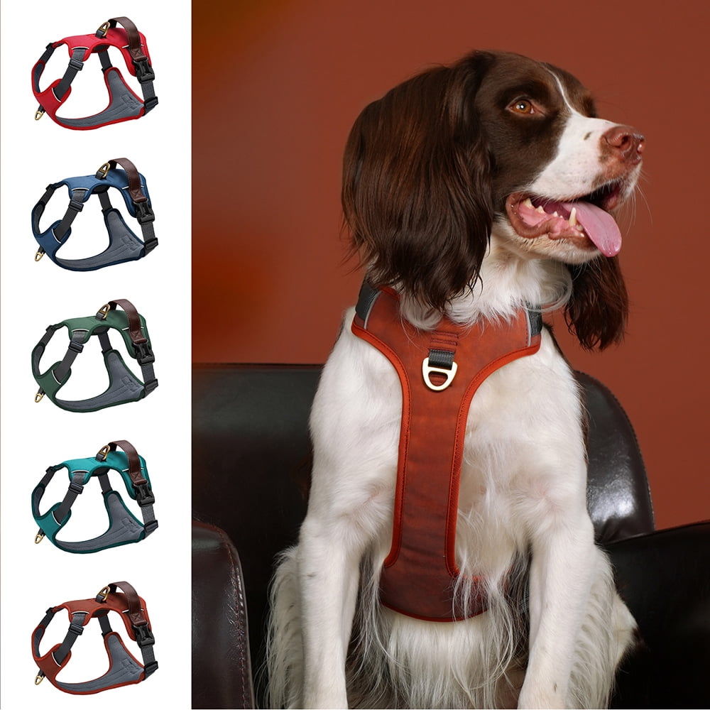 Pet Artist No Pull PU Leather Dog Harness, Adjustable Pet Vest with Handle, Quick Fit Easy Control Soft Padded Vest for Small Medium Large Dogs