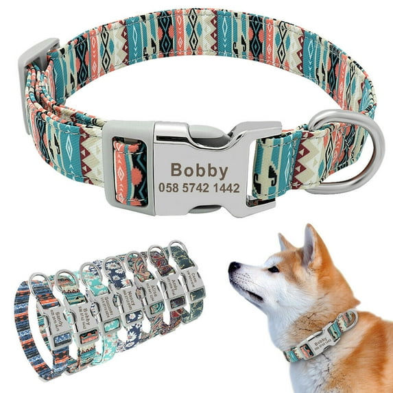 Pet Artist Nylon Cotton Personalized Dog Collar Pet Nameplate Custom Engrave ID Tag Collars