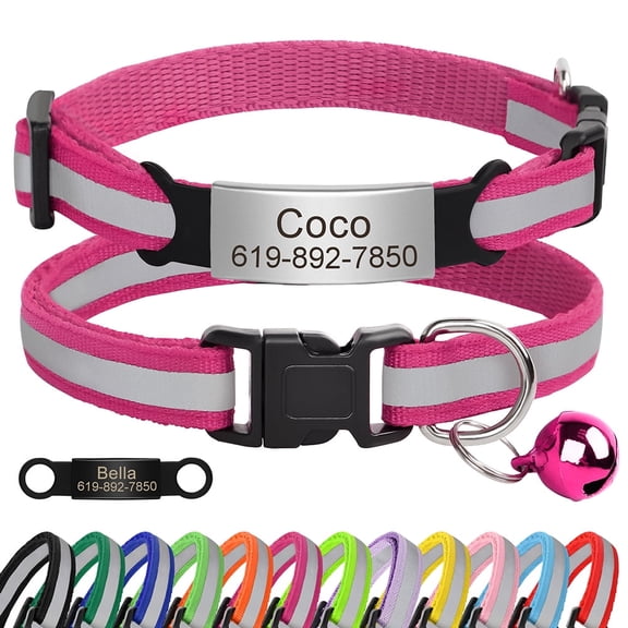 Pet Artist Nylon Reflective Cat Collar Safety Breakaway and Personalized Slide On Name ID Tag Anti-Lost