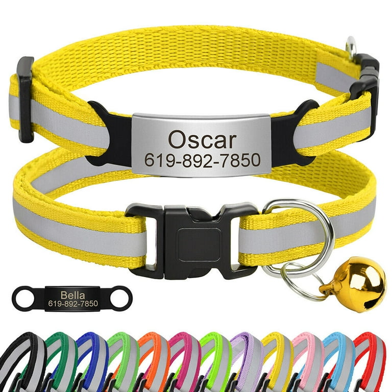 Pet Artist Nylon Reflective Cat Collar Safety Breakaway and Personalized Slide On Name ID Tag Anti Lost Walmart