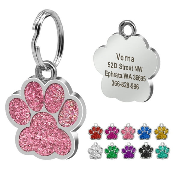 Pet Artist PAW Pet Dog Tags Glitter Personalized Cat Puppy ID Tag Collar Tags Engraved with Bell