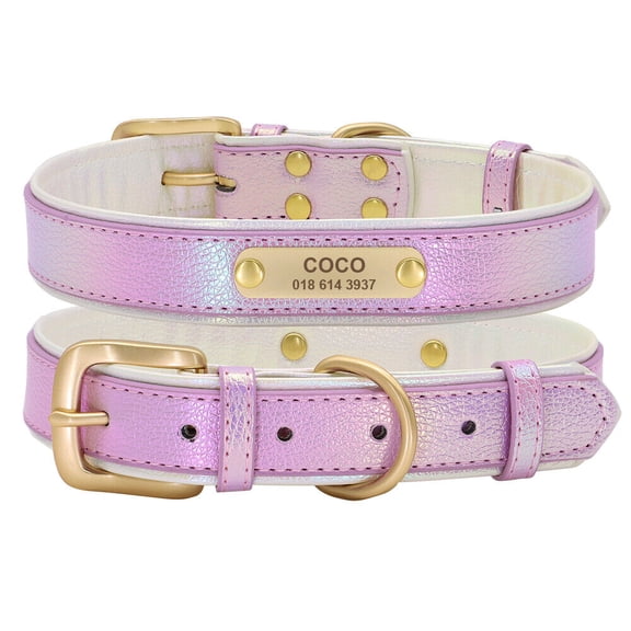 Pet Artist PU Leather Dog Collar Personalised Engraved Name ID Soft Padded Luxury Fashion
