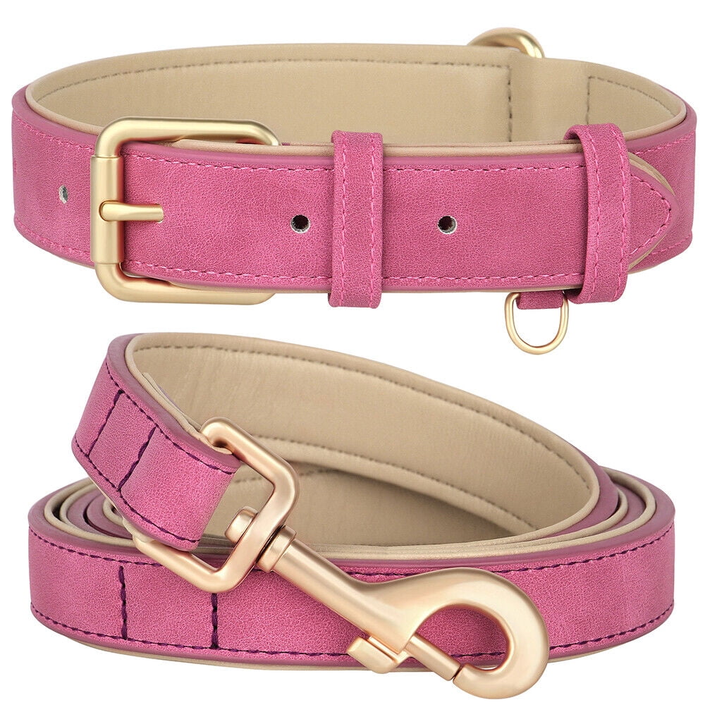 Pet Artist PU Leather Dog Collar and Leash set Soft Padded Adjustable for Pets S-XL