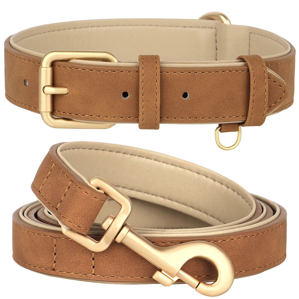 Pet Artist PU Leather Dog Collar and Leash set Soft Padded Adjustable for Pets S-XL