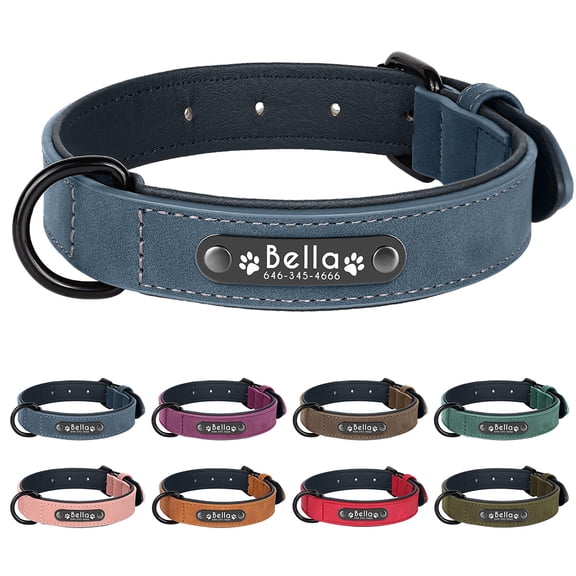 Pet Artist PU Leather Personalized Dog Collar Soft Padded Custom ID Nameplate Number Engraved S-2XL