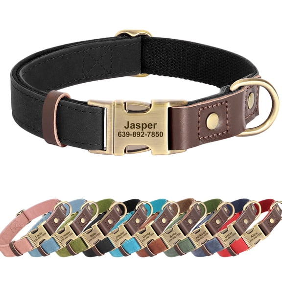 Pet Artist PU Leather Personalized Dog Collar with Custom ID Metal Buckle Free Engraved S/M/L