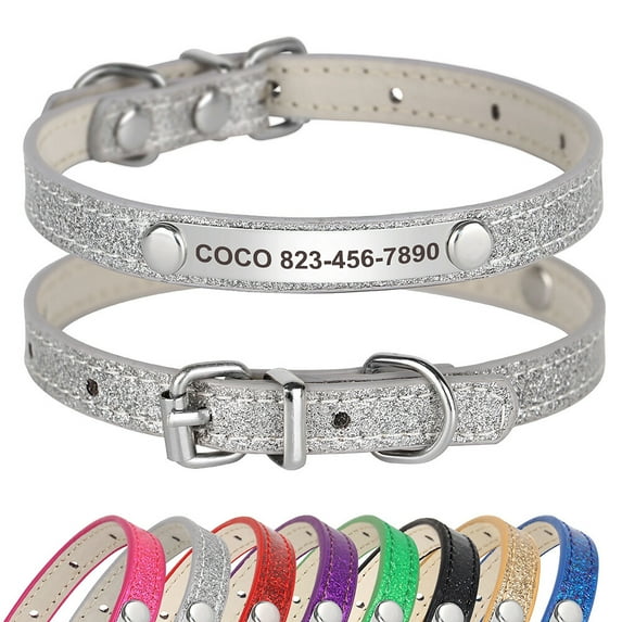 Pet Artist PU Leather Thin Bling Glitter Small Dog Collars for Puppy Cat Kitten Personalized Custom Pet Name Girl Boy