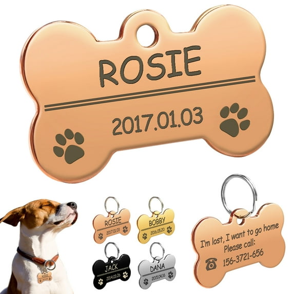 Pet Artist Personalized Bone Shape Dog Tags Engraved Pet Puppy ID Name Stainless Steel S-L
