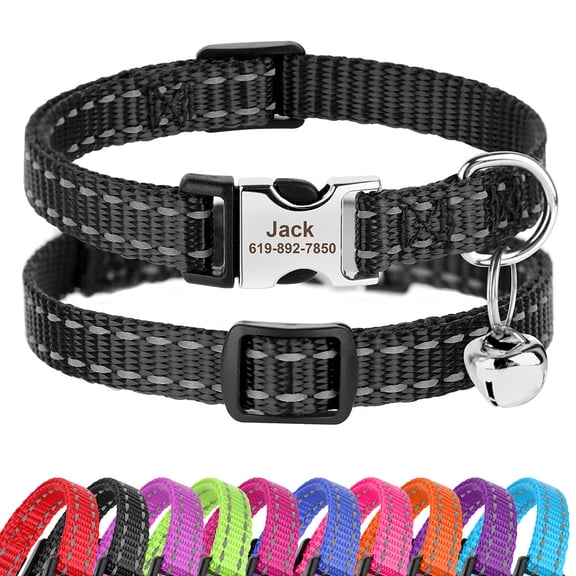 Pet Artist Personalized Cat Collar with Custom Name Plate, Reflective Nylon Safety Breakaway Collar with Metal Buckle for Indoor Outdoor Cats Kitten Small Dogs