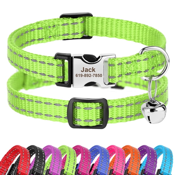 Pet Artist Personalized Cat Collar with Custom Name Plate, Reflective Nylon Safety Breakaway Collar with Metal Buckle for Indoor Outdoor Cats Kitten Small Dogs