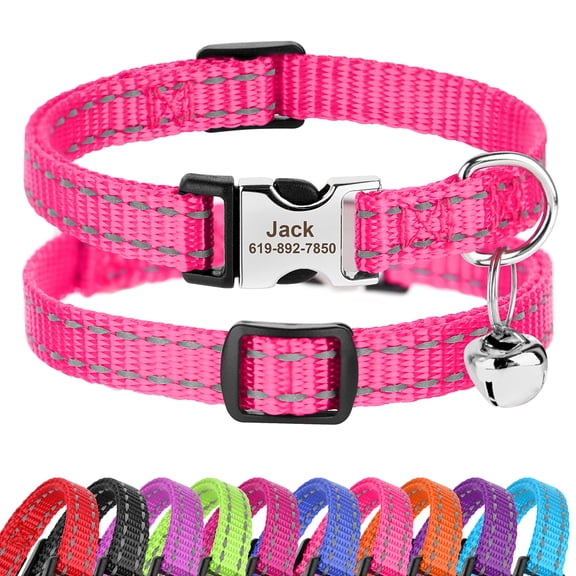 Pet Artist Personalized Cat Collar with Custom Name Plate, Reflective Nylon Safety Breakaway Collar with Metal Buckle for Indoor Outdoor Cats Kitten Small Dogs