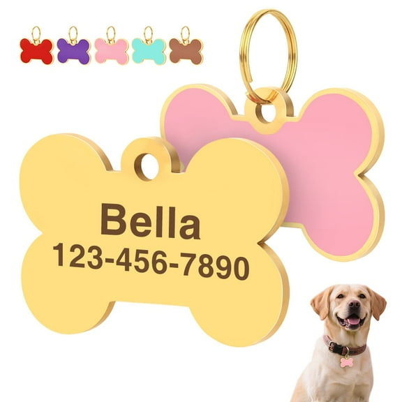 Pet Artist Personalized Dog Bone Tags - Bright Colors Pet ID Tags with Name & Phone Number - Free Engraving for Dogs and Cats,S M