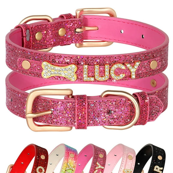 Pet Artist Personalized Dog Collar Bling Leather Custom Pet Name ID with Rhinestone Charms