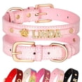 thumbnail image 1 of Pet Artist Personalized Dog Collar Bling Leather Custom Pet Name ID with Rhinestone Charms, 1 of 12