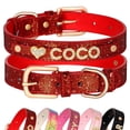 thumbnail image 1 of Pet Artist Personalized Dog Collar Bling Leather Custom Pet Name ID with Rhinestone Charms, 1 of 12