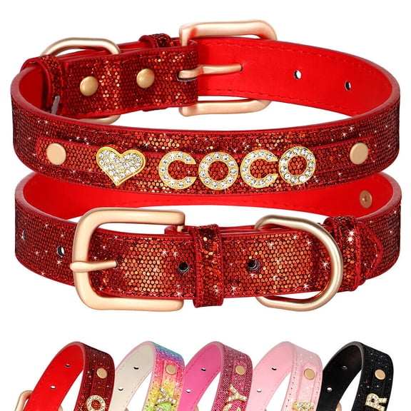 Pet Artist Personalized Dog Collar Bling Leather Custom Pet Name ID with Rhinestone Charms